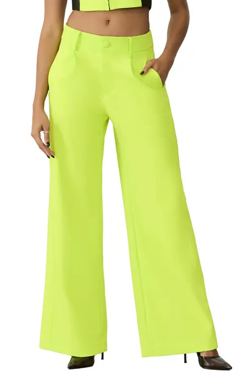 GSTQ Luxe Wide Leg Trousers in Acid Lime at Nordstrom, Size 0 | Nordstrom
