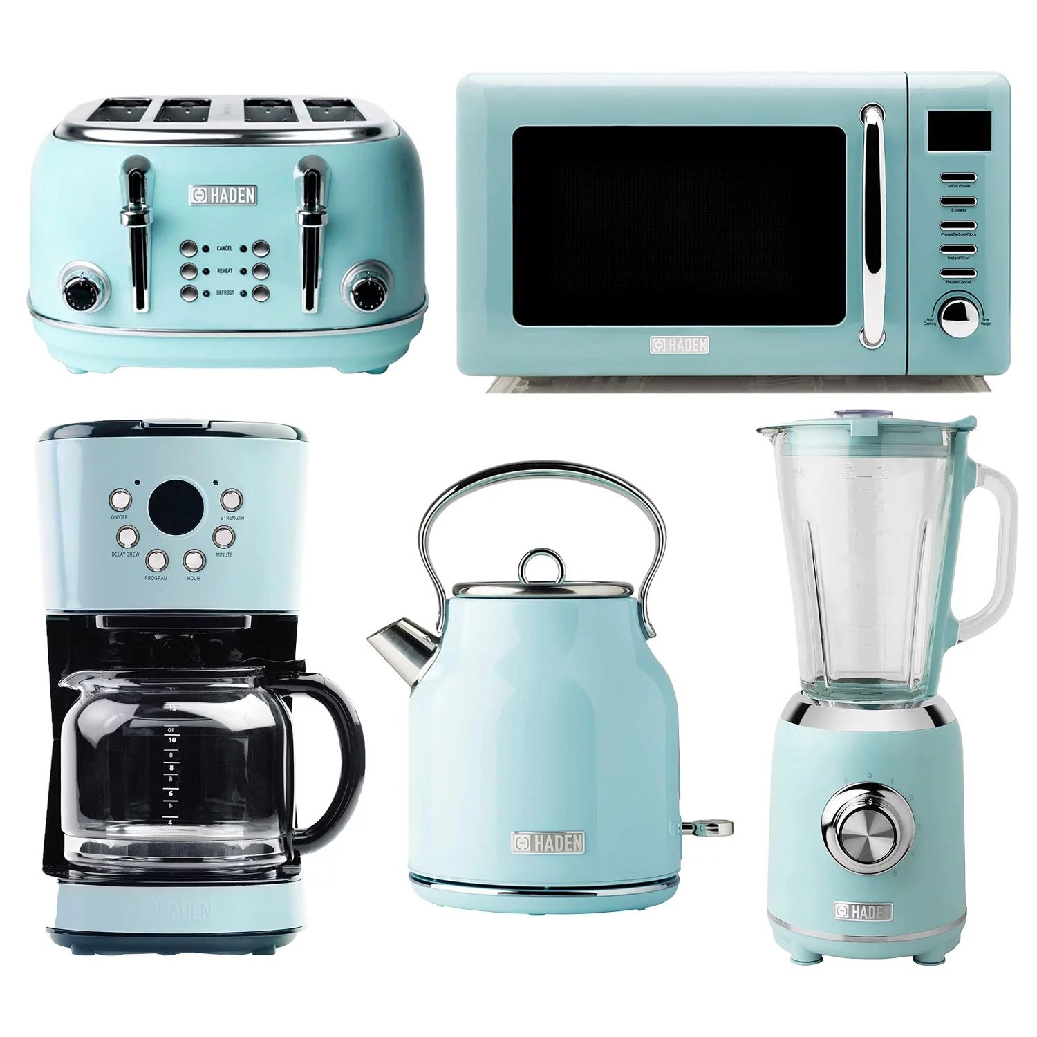 Haden Heritage Toaster, Kettle, Coffee Maker, Microwave, & Blender Set,Blue | Walmart (US)
