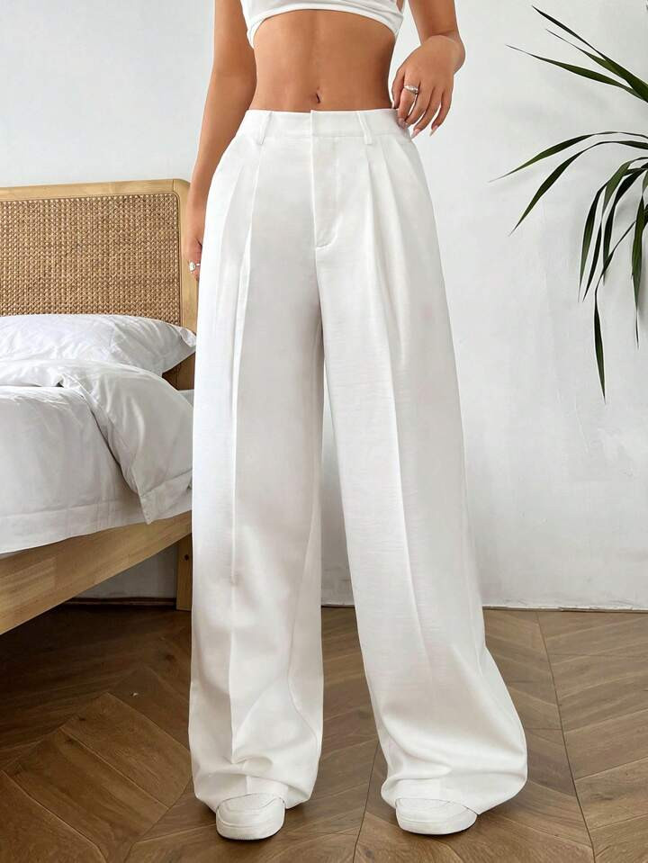 SHEIN EZwear Women's Solid Color Pleated Loose Pants | SHEIN