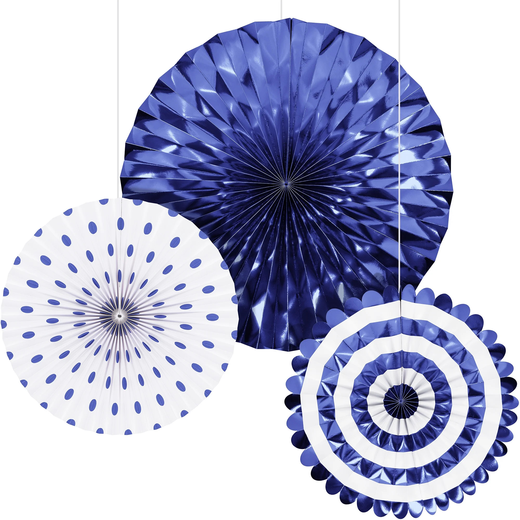 Cobalt Blue Paper Fan Decoration Set 3 Count by Way to Celebrate | Walmart (US)