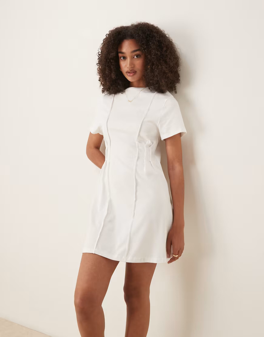 ASOS DESIGN cinched T-shirt mini dress in white | ASOS (Global)