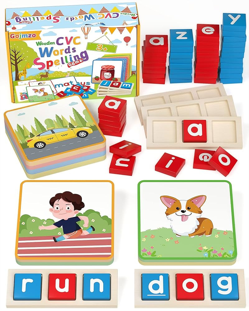 Gojmzo Wooden CVC Word Spelling Games, Preschool Kindergarten Learning Activities, Montessori Edu... | Amazon (US)