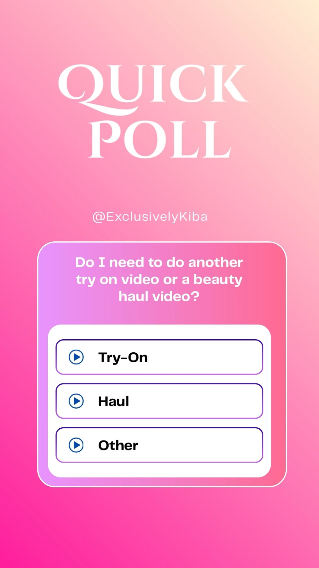 I’m planning my next video… but I need YOUR input 👀
Try-on or beauty haul?! Or gardening?
Don’t just scroll—VOTE ⬇️

#ContentCreatorLife #HelpMeDecide #BeautyContent #TryOnHaul #EngageWithMe

#LTKselfcare #LTKOver40 #LTKBeauty
