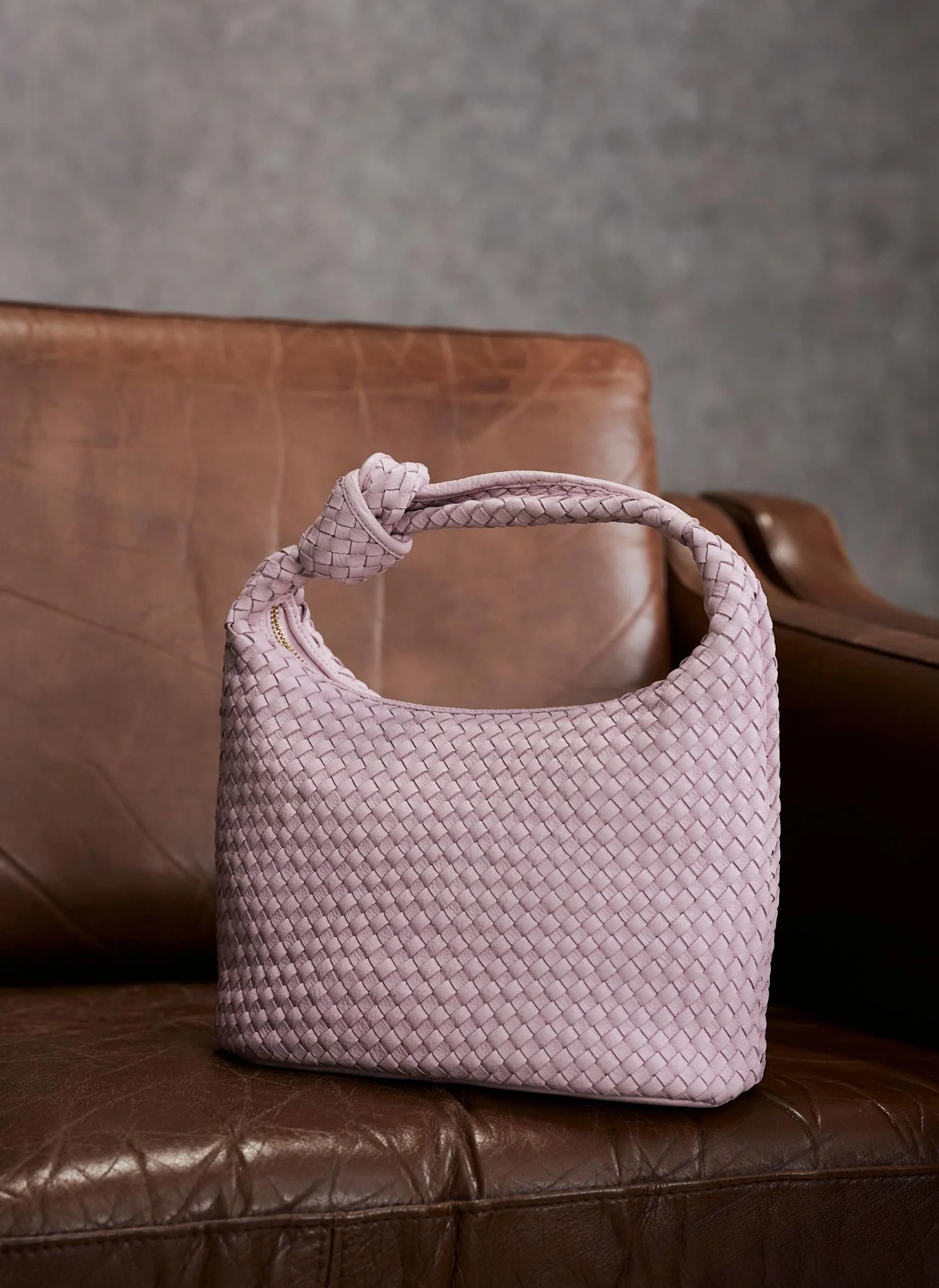 Pink Leather Woven Knot Handle Bag | Mint Velvet