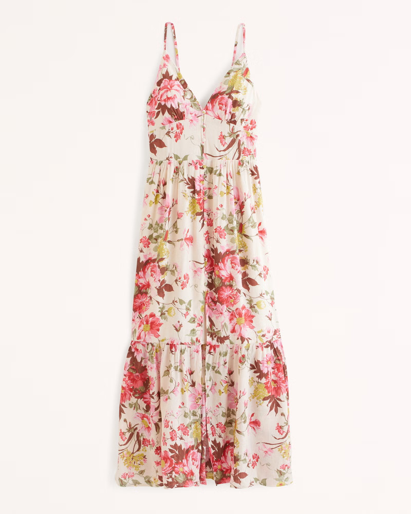 Crinkle Textured Button-Through Maxi Dress | Abercrombie & Fitch (US)