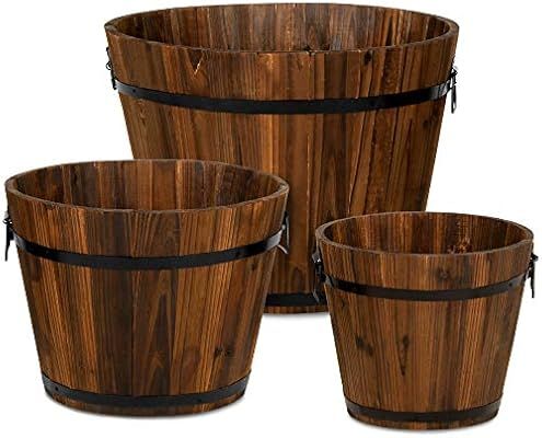 Best Choice Products Set of 3 Wooden Bucket Barrel Garden Planters Set Rustic Decorative Flower B... | Amazon (US)