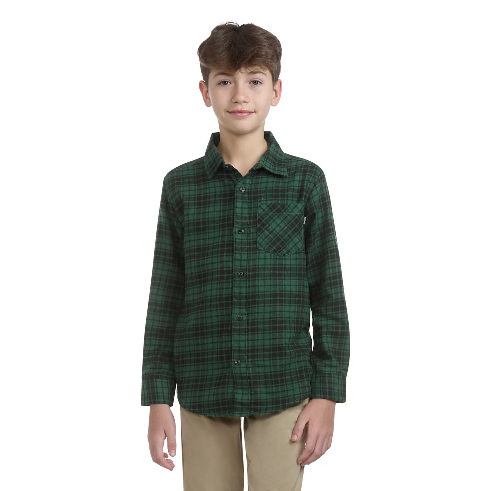 Boys 8-20 Hurley Long Sleeve Collared Flannel Top, Boy's, Size: Small, Green | Kohl's