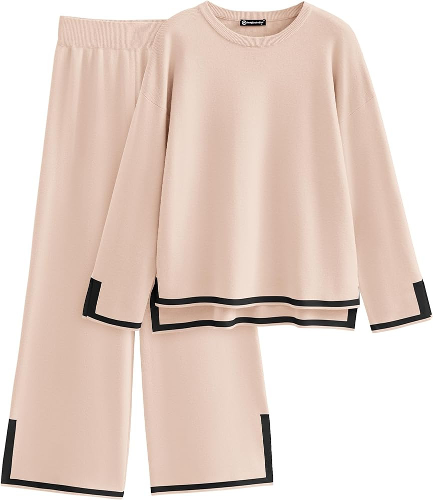 PRETTYGARDEN Women's 2 Piece Knit Sweater Set Casual Long Sleeve Pullover Wide Leg Pants Sweatsui... | Amazon (US)