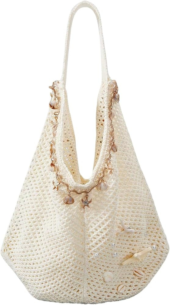 QWINEE Women's Hollow Out Crochet Beach Tote Bag Seashell Starfish Lightweight Summer Vacation Kn... | Amazon (US)