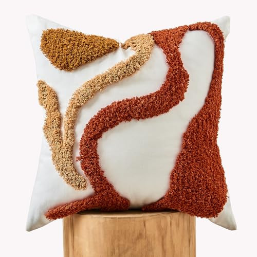 lifein 18x18 Pillow Covers-Throw Pillow Covers Boho Couch Pillows Embroidered Decorative Accent Pillows Mid Century Textured Pillowcases for Couch Sofa Living Room Bed Home Decor (Burnt Orange) | Amazon (US)