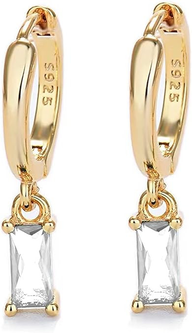 Small Gold Hoop Earrings With Green Drop, Gold Huggie Hoop Earrings For Women 14K Gold Hoops Hypo... | Amazon (US)