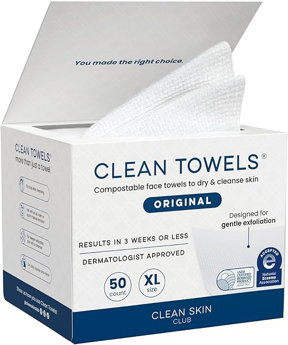Clean Skin Club Clean Towels XL®, 100% USDA Biobased Face Towel, Disposable Face Towelette, Ecze... | Amazon (US)