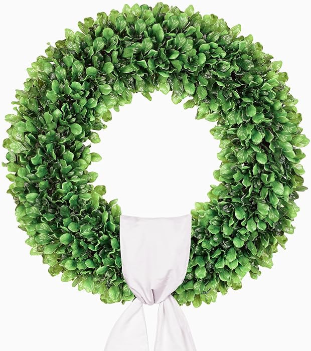 20 inch Artificial Boxwood Wreath for Front Door, Greenery Spring Summer Wreath for All Seasons w... | Amazon (US)