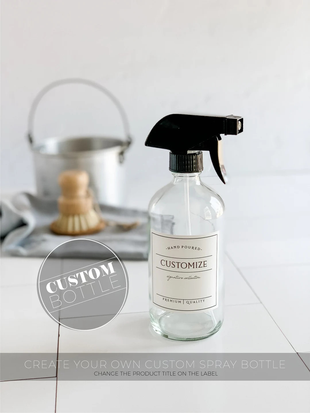 CUSTOM, 16oz Custom Cleaning Spray Bottle, Create Your Own Bottle - Glass Bottle With Waterproof ... | Etsy (US)