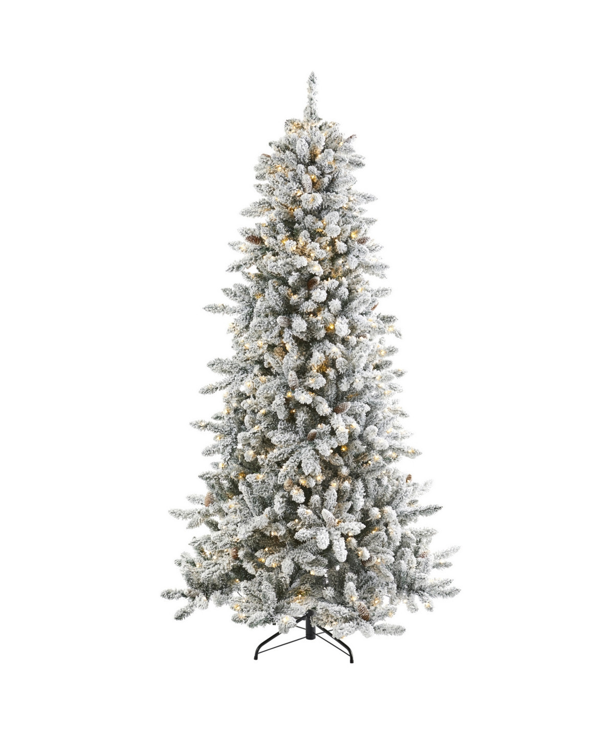 Nearly Natural Flocked Livingston Fir Artificial Christmas Tree with Pine Cones and 500 Clear Warm Led Lights - Multi | Macy's