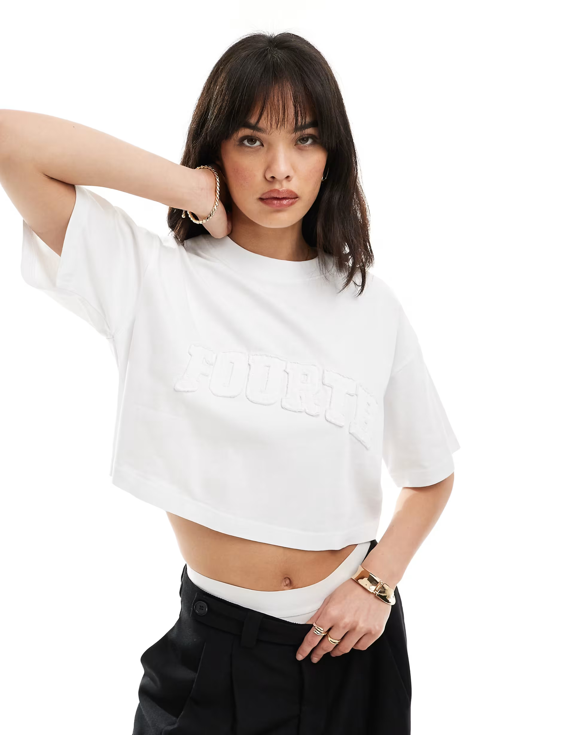 4th & Reckless applique logo boxy t-shirt in white | ASOS (Global)