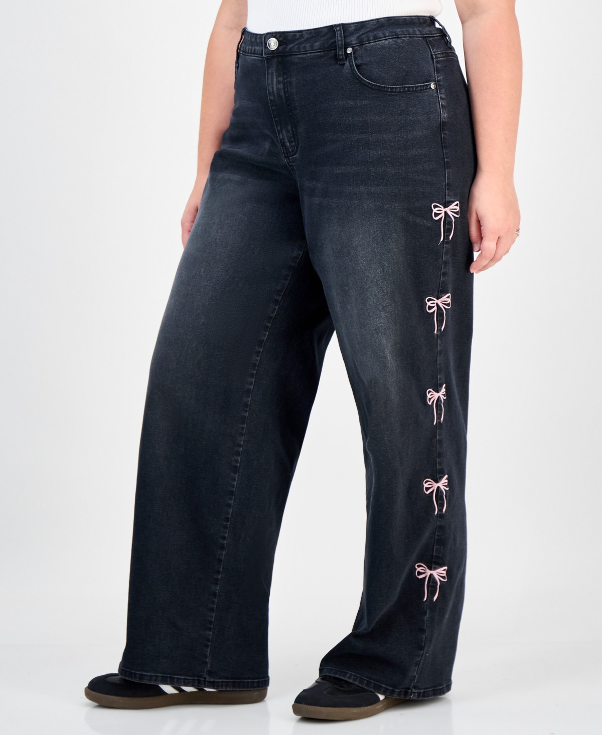 Madden Girl Trendy Plus Ultra 90's Bow-Detail Straight Jeans - Washed Black | Macy's