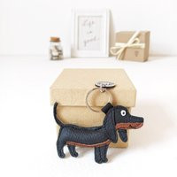 Cute Dachshund Dog Keychain, Sausage Bag Charm, Black&braun Faux Leather | Etsy (US)
