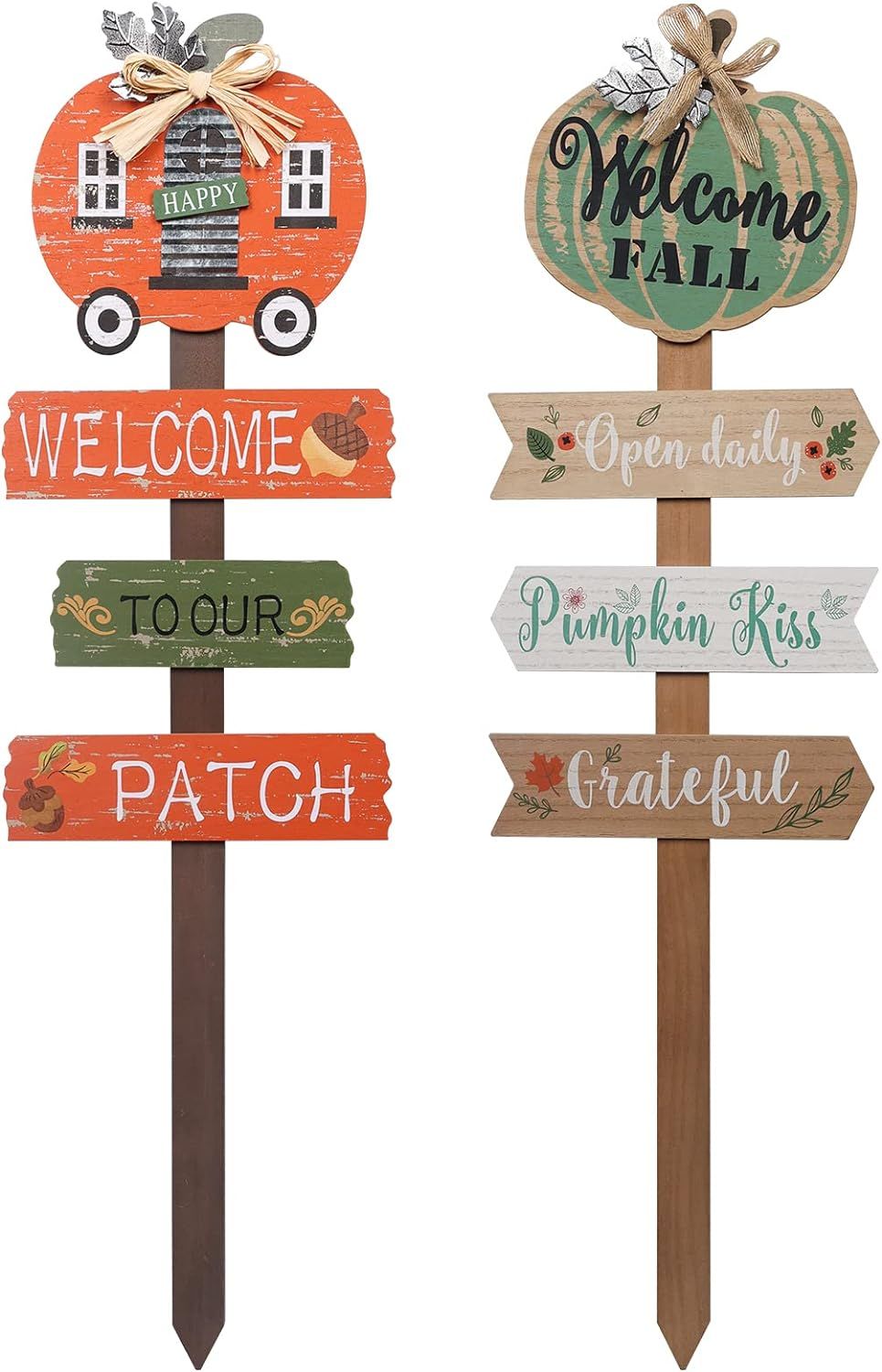 Fall Decorations for Home Outdoor, DECSPAS 35'' Wooden Pumpkin Garden Stakes with Welcome Sign Ou... | Amazon (US)