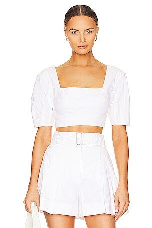 Cropped Peasant Top With Puff Sleeves in White | Revolve Clothing (Global)