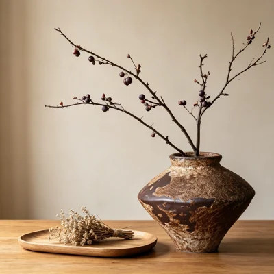 Wabi Sabi Rustic Vintage Vase, 6.3 Inch Tall Textured Pottery Vase for Farmhouse Decor, Speckled Brown White Ceramic Flower Vase for Centerpiece, Tabl | Wayfair North America