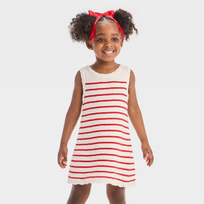 Toddler Girls' Americana Striped Sweater Dress - Cat & Jack™ Cream/Red | Target