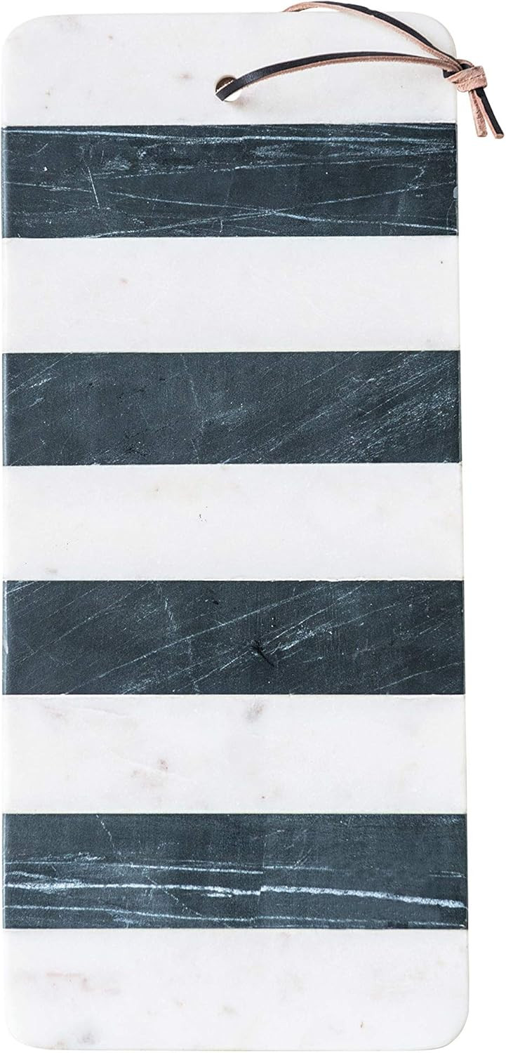 Bloomingville Marble Cheese and Cutting Board with Stripes and Leather Tie, Black and White | Amazon (US)