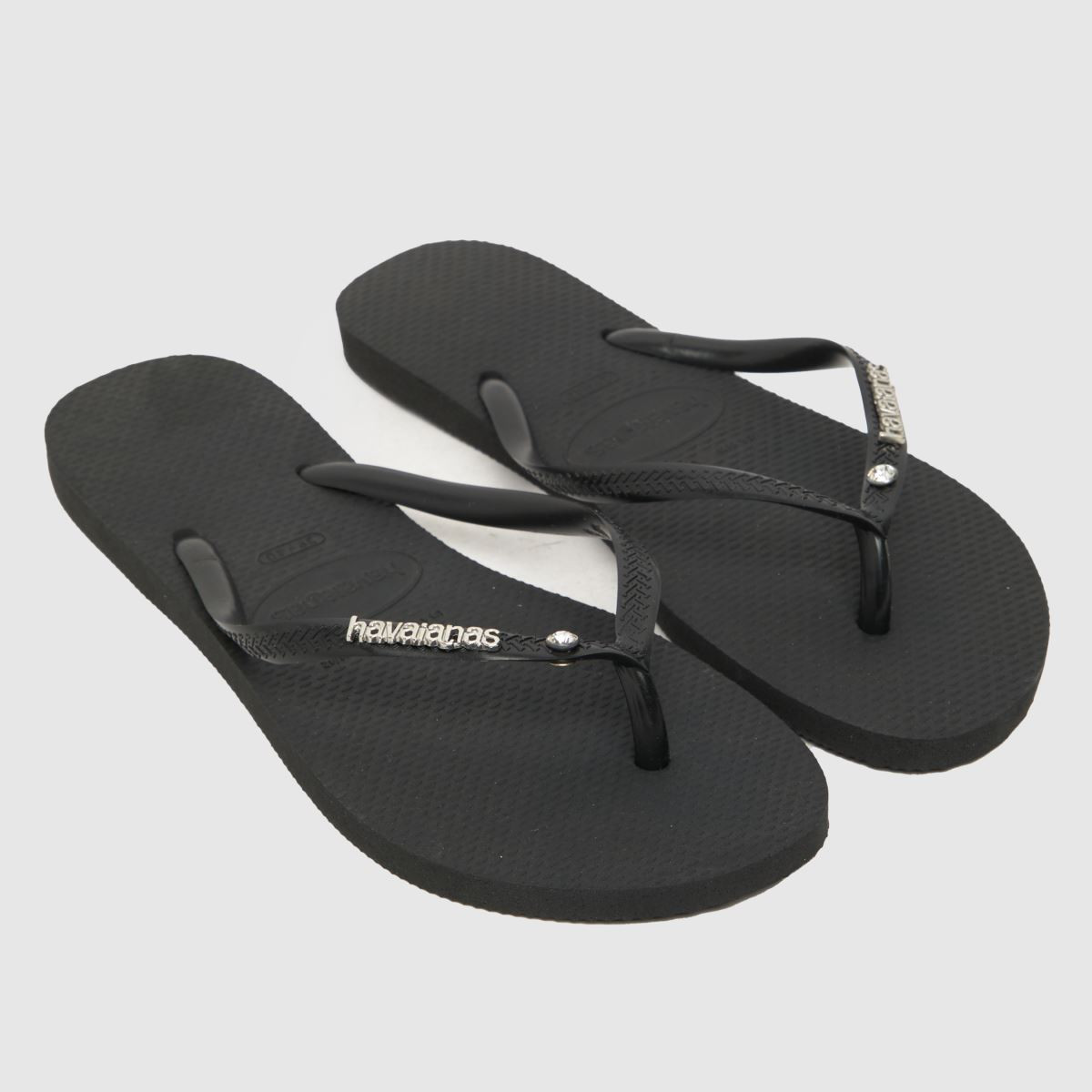 Womens Black Havaianas Slim Metal Logo & Crystal Sandals | schuh | Schuh