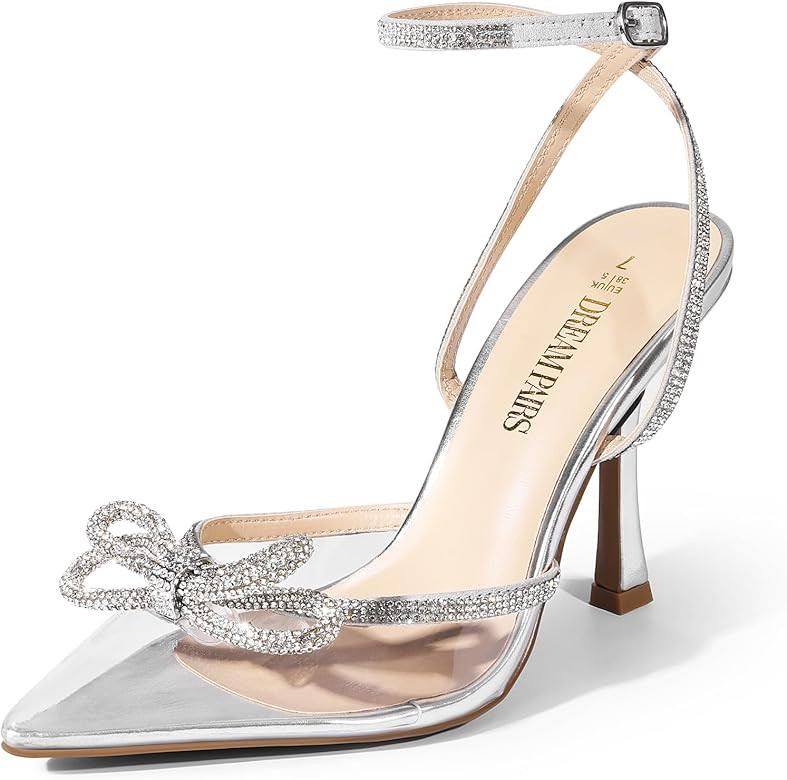 DREAM PAIRS Women's High Heels Destiny Closed Toe Strappy Heels Sexy Rhinestone Ankle Strap Pumps... | Amazon (US)