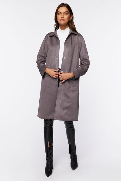 Faux Suede Button-Front Duster Coat | Forever 21 (US)