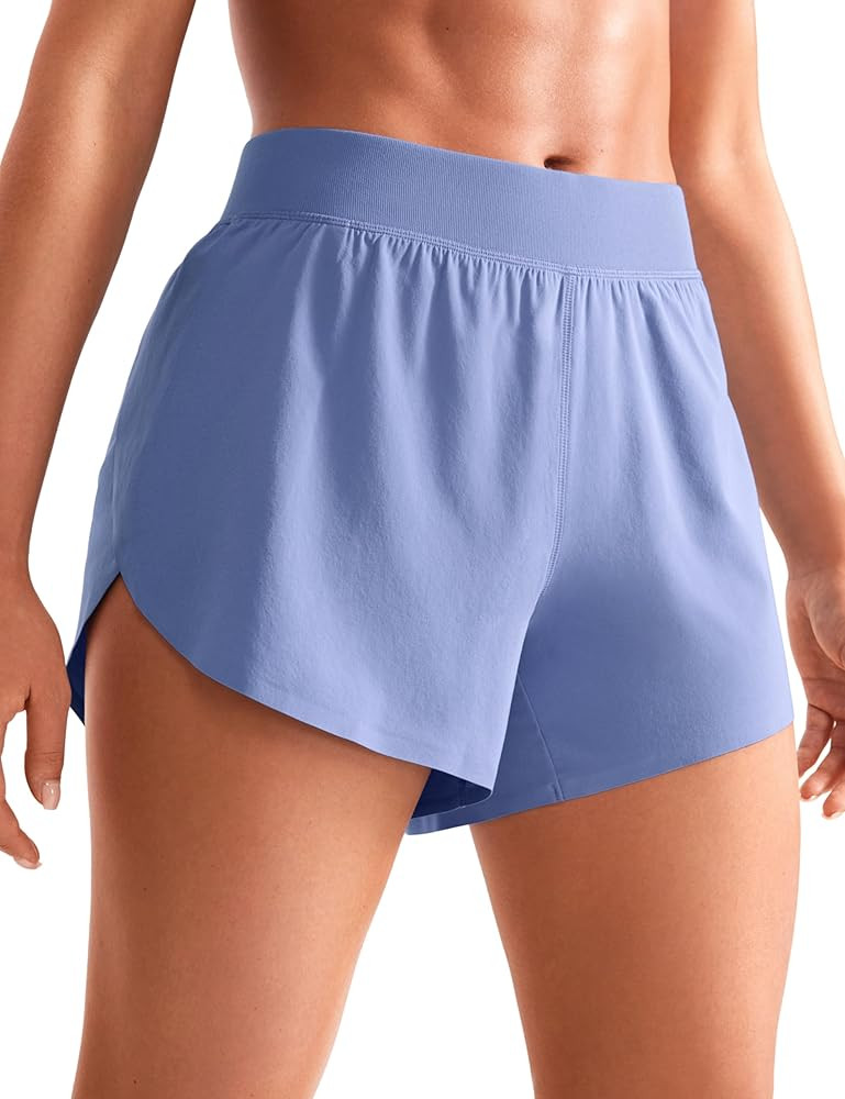 CRZ YOGA Mid Waisted Split Running Shorts for Women 4" - Comfy Mesh Liner for Workout Athletic Gy... | Amazon (US)