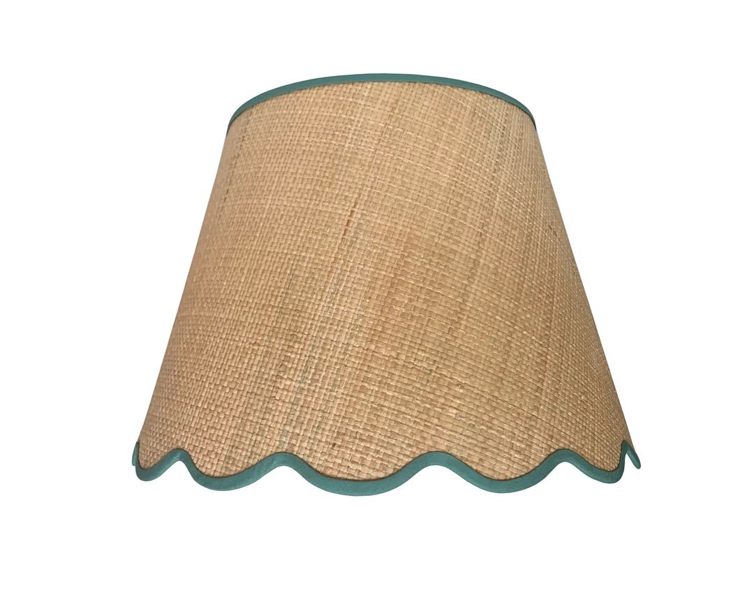 Scalloped Tan Raffia Lampshade With Your Choice of Trim Color Made to Order - Etsy | Etsy (US)