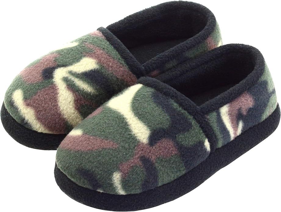 VLLY Slippers for Boys Camo House Warm Comfy Slip-on House Shoes with Memory Foam & Hard Sole | Amazon (US)