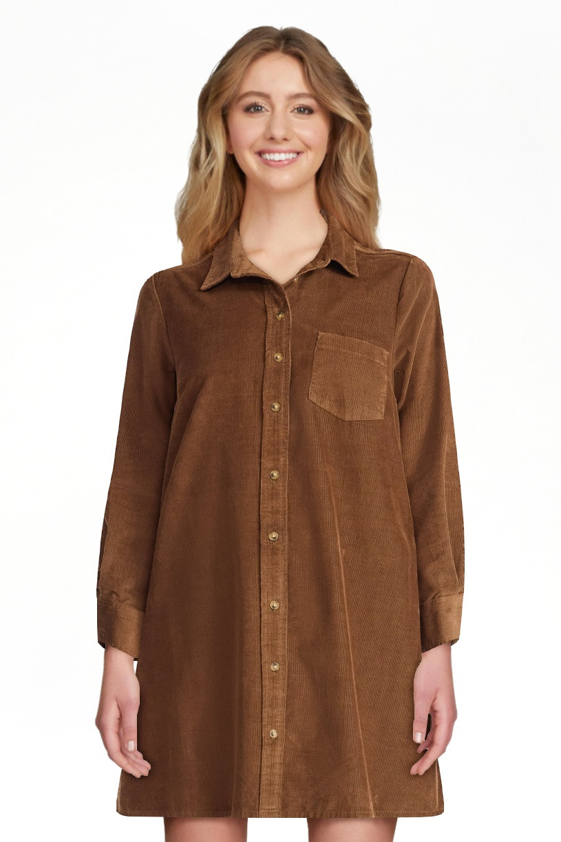 Time and Tru Women's Corduroy Shirtdress with Long Sleeves, Sizes XS – XXXL | Walmart (US)