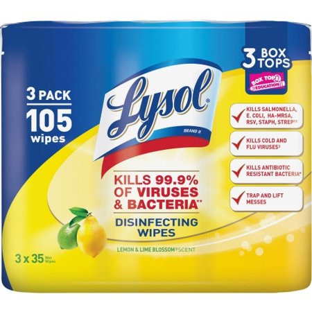 Lysol Disinfecting Wipes 3-pack Wipe - Lemon Scent - 35 / Canister - 105 / Pack - White | Walmart (US)
