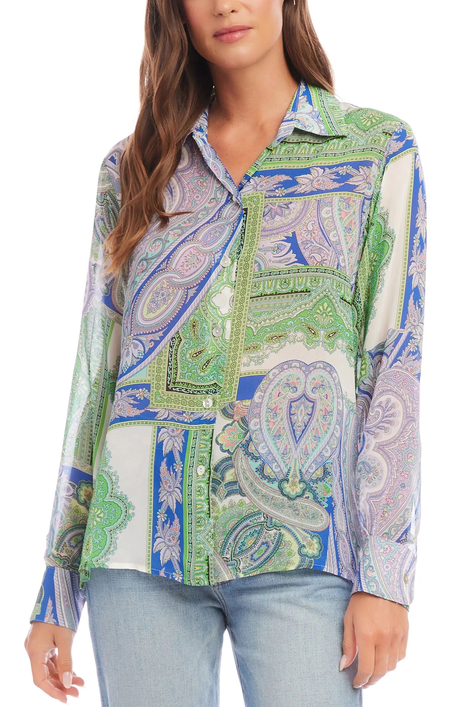 Karen Kane Paisley Print Georgette Button-Up Shirt | Nordstrom | Nordstrom