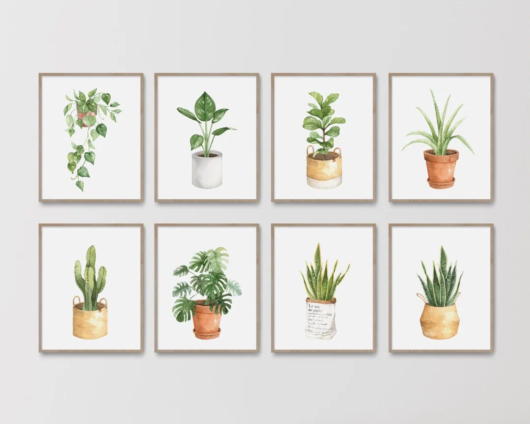 Botanical Print Set, Living Room Wall Art, Plant Poster, Leaf Print, Houseplant House Plant, Foli... | Etsy (US)