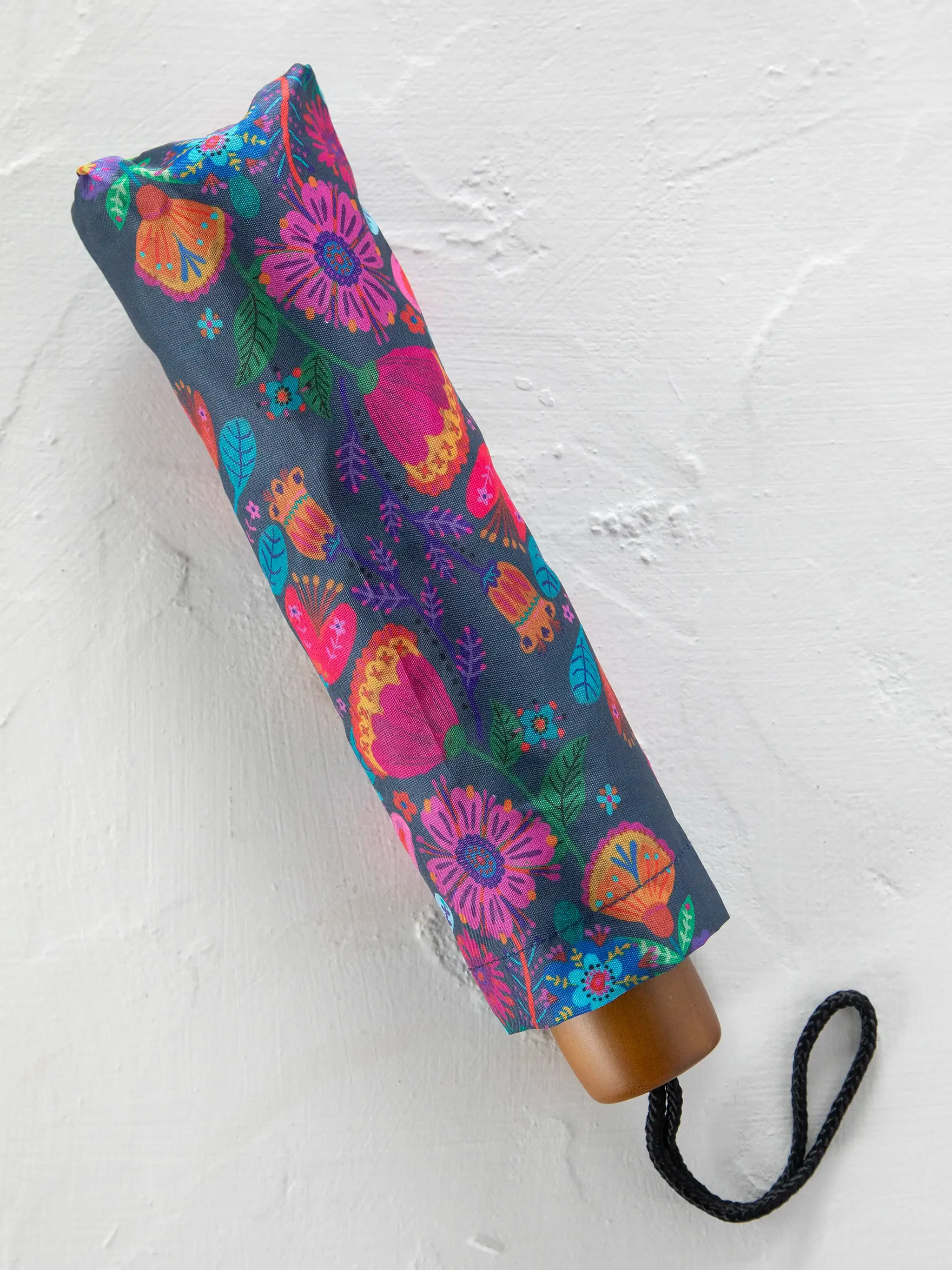 Fold Up Umbrella - Navy Folk Flower | Natural Life