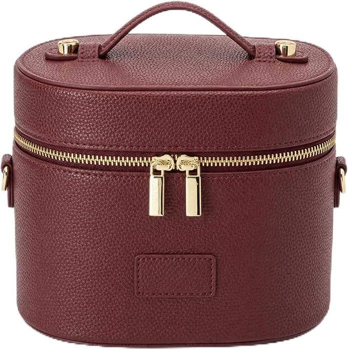 Leather Vanity Case Makeup Bag with Removable Divider, Washable Compartments, Dual Zipper & Carry... | Amazon (US)