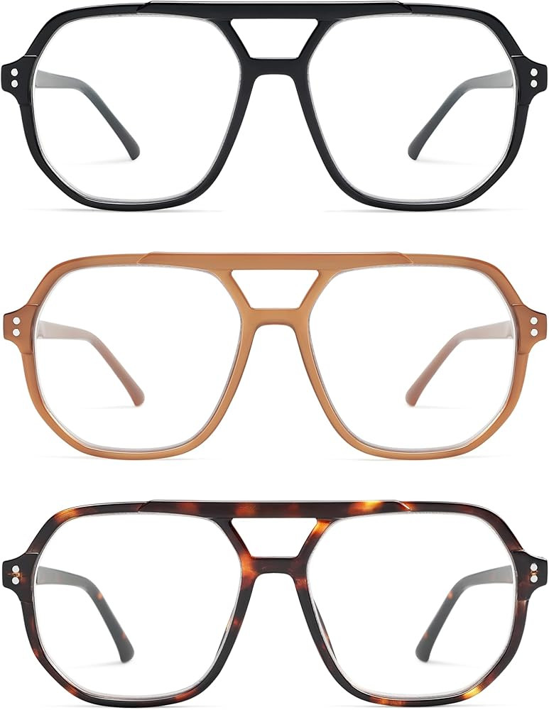 AMOMOMA Trendy Retro Aviator Reading Glasses for Women Men,Classic Large Oversized Reader Blue Li... | Amazon (US)