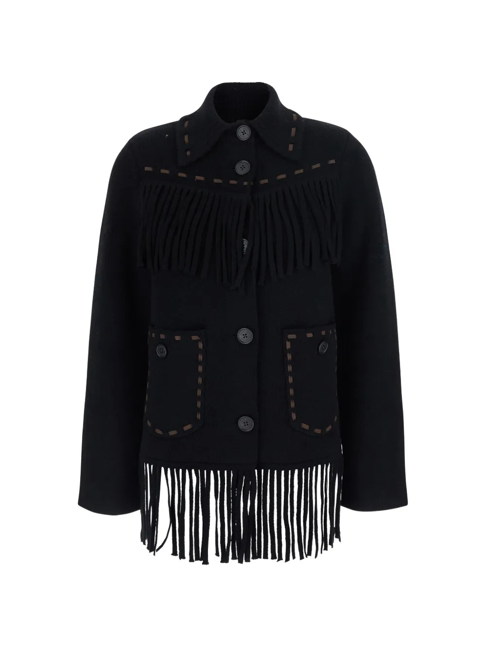 Guest In Residence fringe-trimmed whipstitch jacket - Black | Farfetch Global