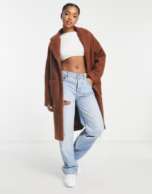 Pull&Bear teddy borg overcoat in brown | ASOS | ASOS (Global)