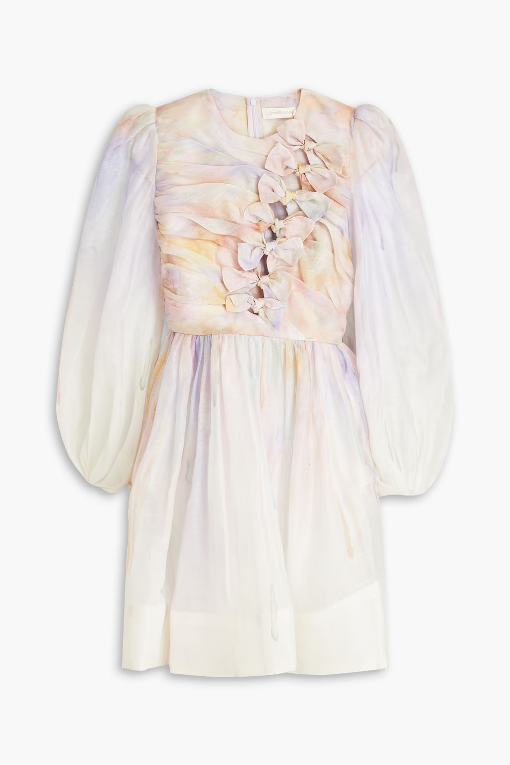 Bow-embellished printed linen and silk-blend mini dress | The Outnet (US and CA)