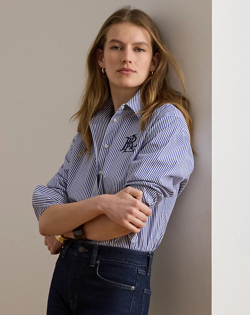 Relaxed Fit Striped Stretch Cotton Shirt for Women | Ralph Lauren® UK | Ralph Lauren (UK)