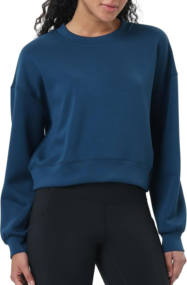 YUNOGA Womens Sweatshirts Crewneck Cropped Oversized Pullover Sweaters Solid Color Long Sleeve To... | Amazon (US)
