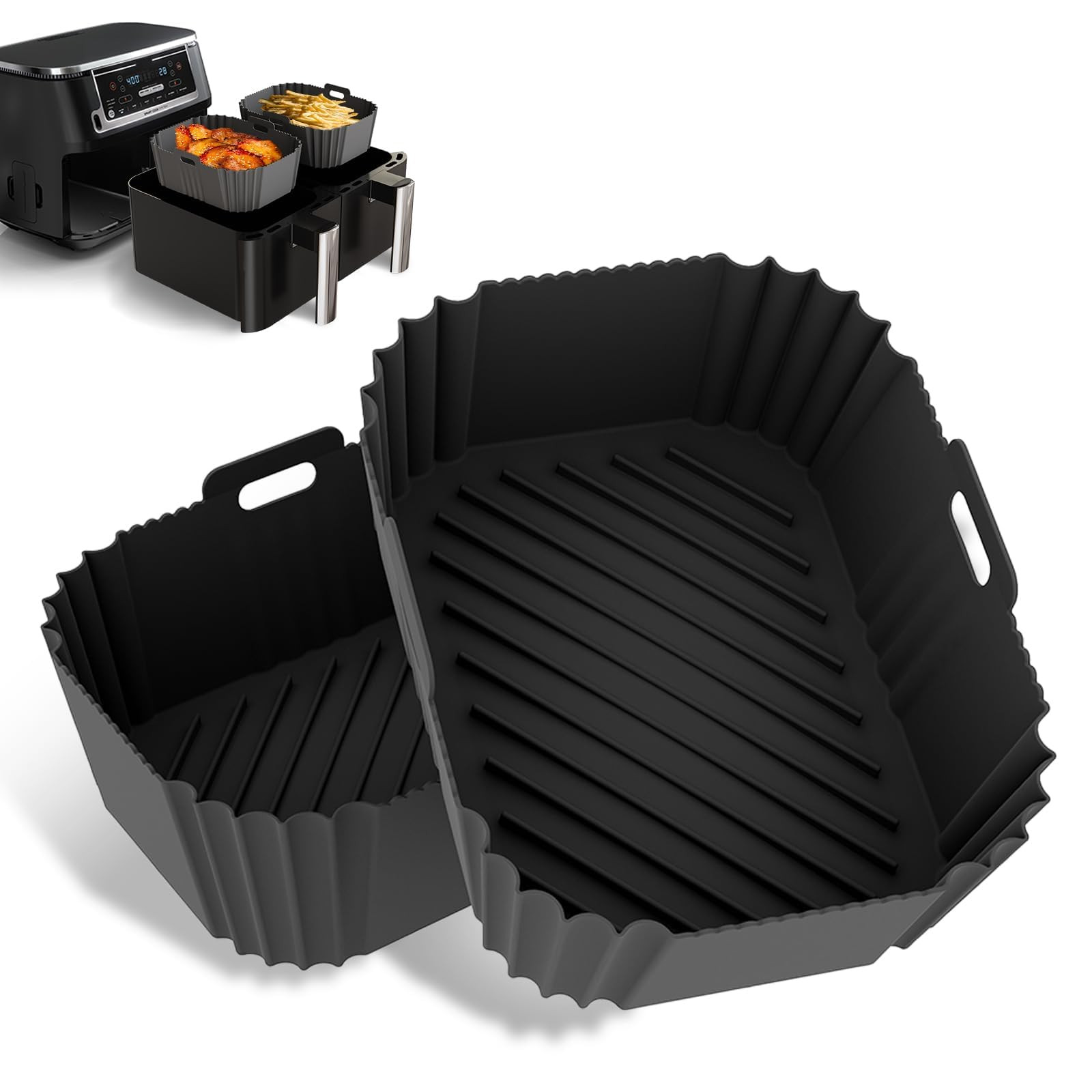 2PCS Non-Stick Silicone Air Fryer Liners for Ninja DZ201/DZ401 DZ550 8-10 QT, COSORI 2 Basket Air... | Amazon (US)