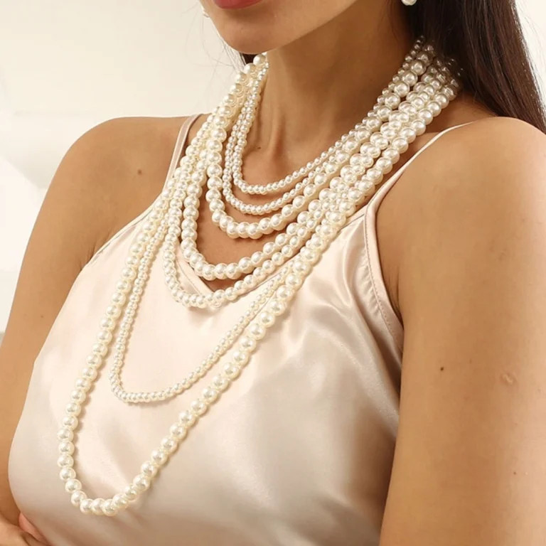 Layered Faux Pearl Necklace For Women Long Chain Fashion Jewelry Boho Statement Necklace Elegant ... | Walmart (US)