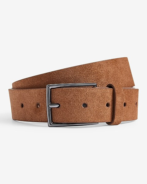 Cognac Genuine Suede Prong Buckle Belt | Express