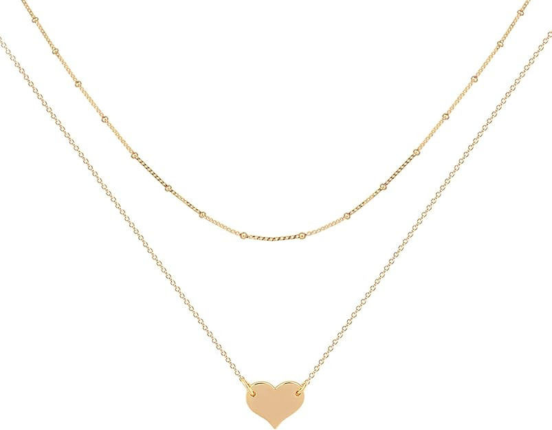 MEVECCO Layered Heart Necklace Pendant Handmade 18k Gold Plated Dainty Gold Choker Arrow Bar Laye... | Amazon (US)