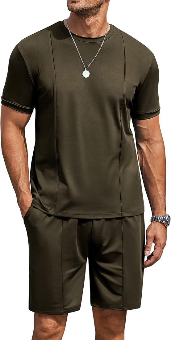 COOFANDY Men's Short Sets 2 Piece Outfits Summer Short Sleeve T Shirt and Shorts Tracksuit Sets C... | Amazon (US)